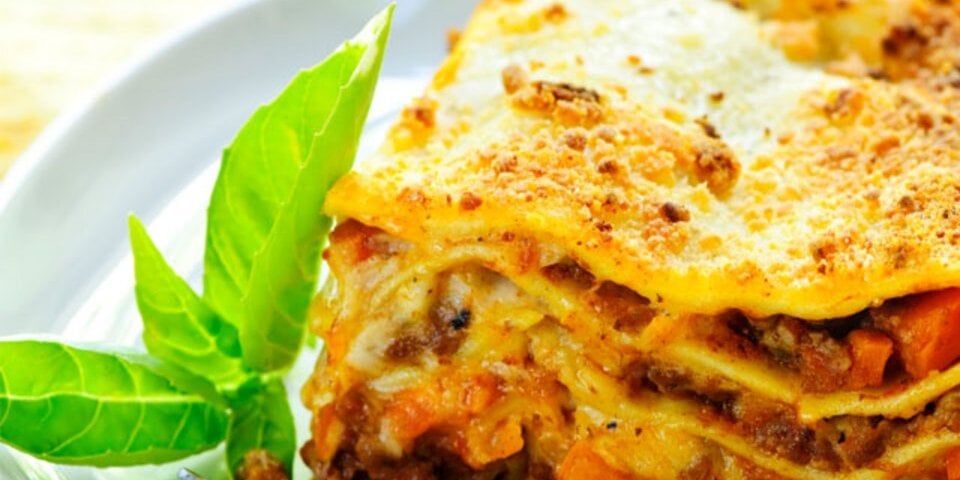 Lasagna with Meat Sauce, Mushrooms and Green Asparagus